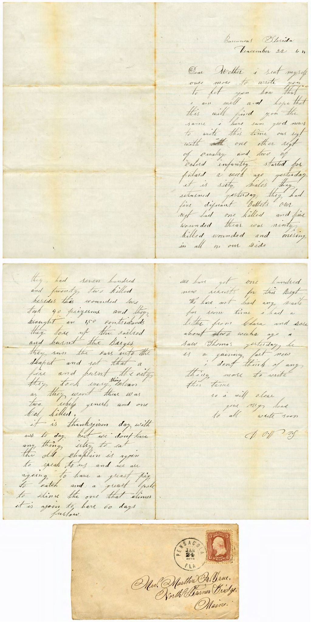 Miniature of Dexter True to Mother, December 22, 1864, Barrancas, FL