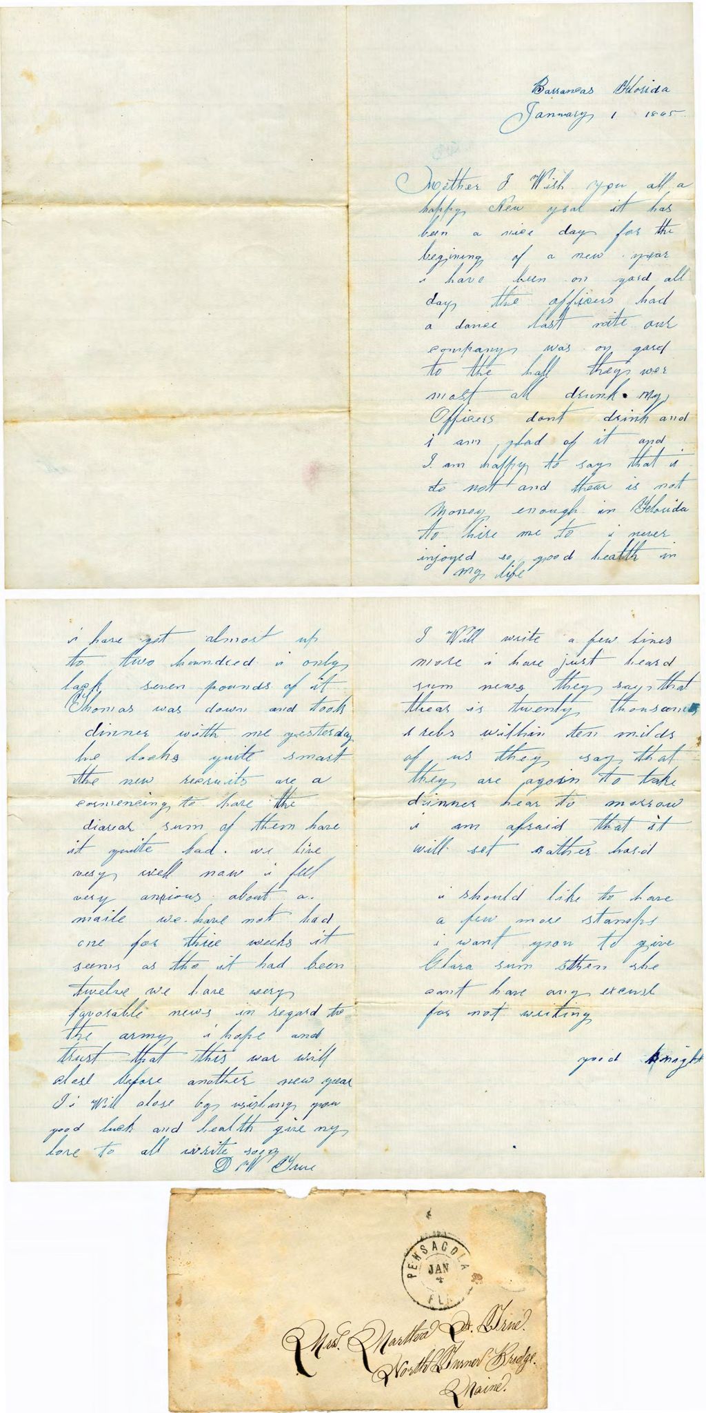 Miniature of Dexter True to Mother, January 1, 1865, Barrancas, FL
