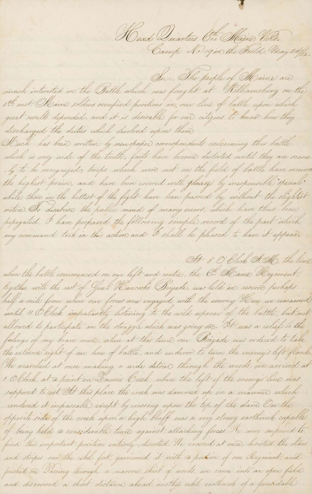 Miniature of Bradbury Letter to Governor Washburn Regarding the Promotion of Martin, April 2, 1862