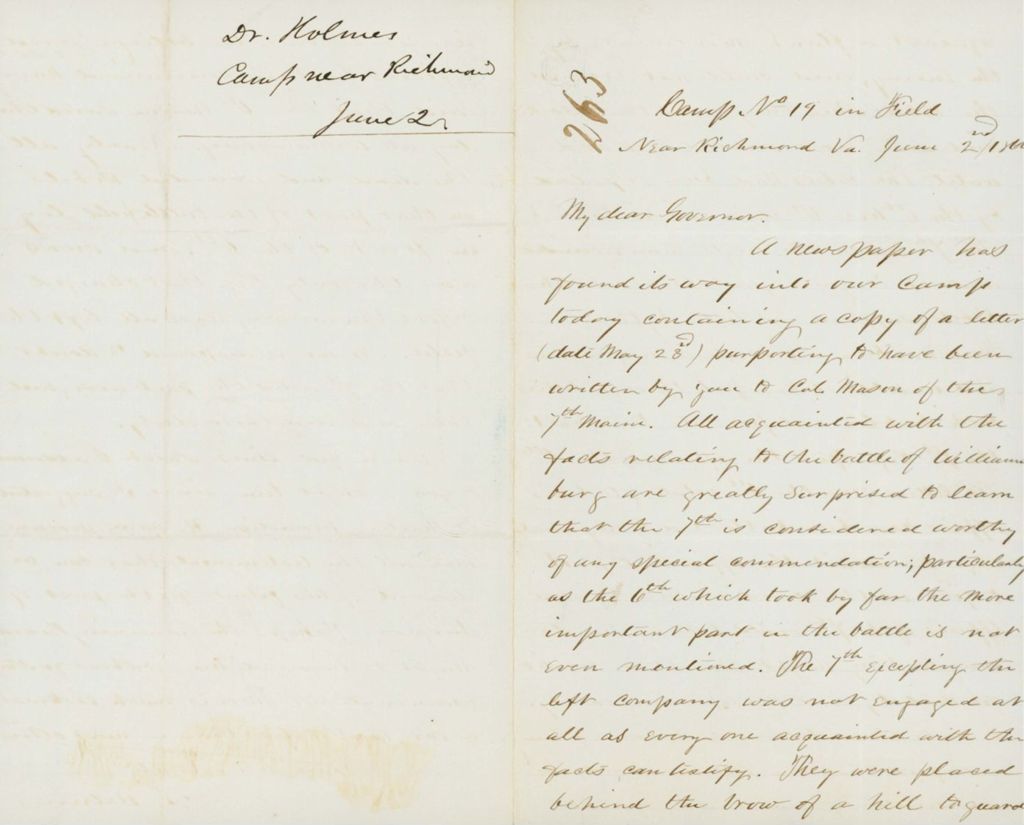Miniature of Report of the 6th Maine at the Battle of Williamsburg, May 24, 1862