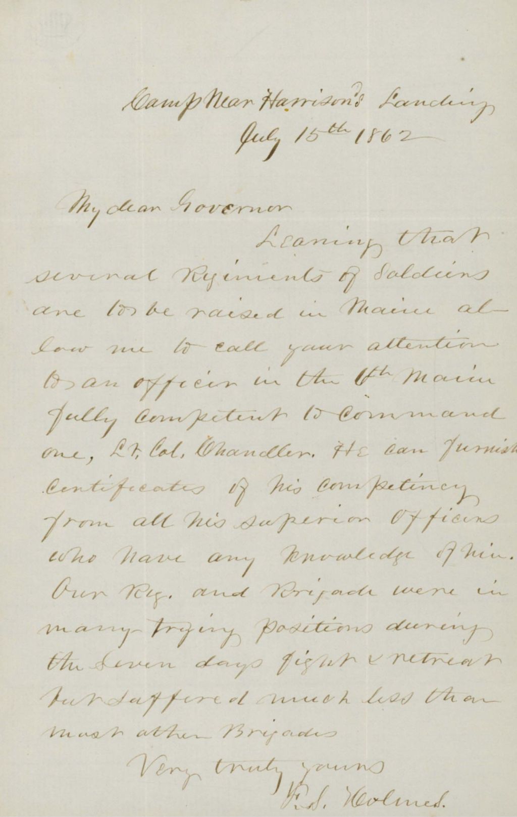 Miniature of Thompson Letter to Governor Washburn, June 14, 1862
