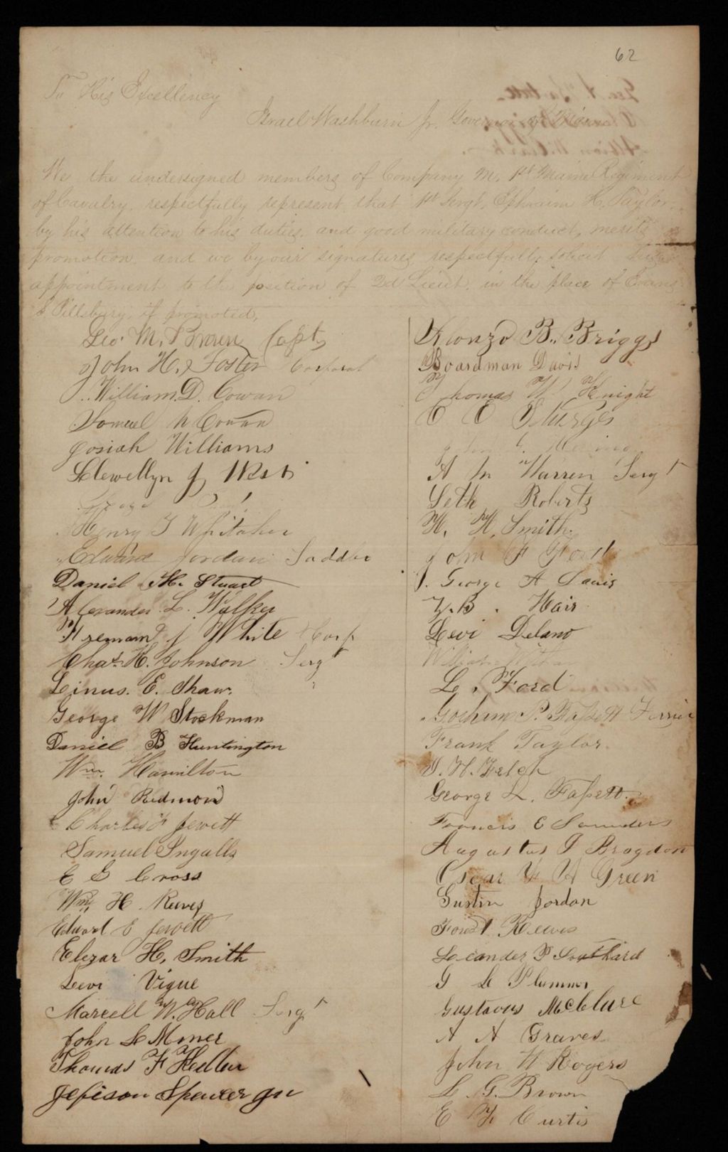Miniature of Undated - Captain George M. Brown and members of Company M recommend Ephraim Taylor for promotion