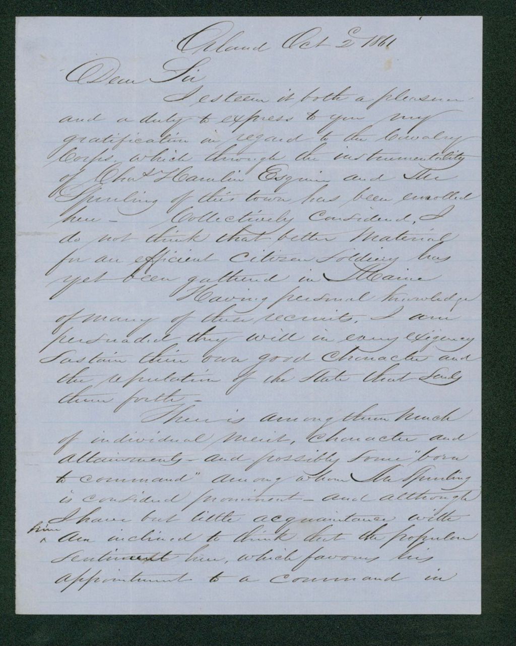 Miniature of A.P. Emerson recommends Mr. Spurling for a commission