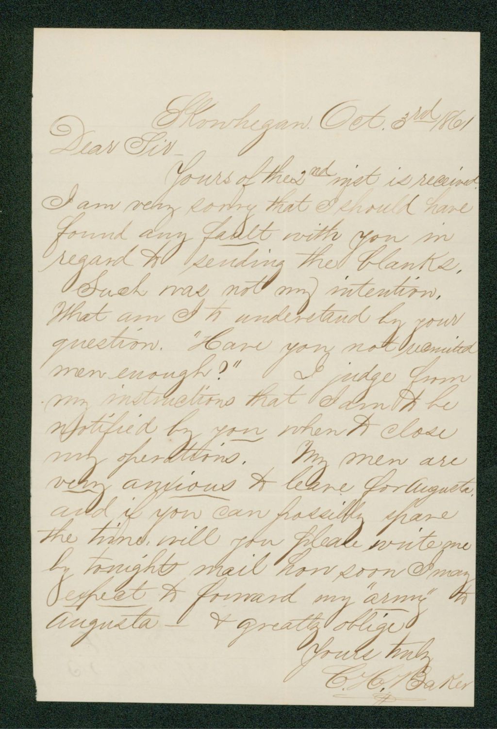 Miniature of Charles H. Baker asks about continuing recruitment