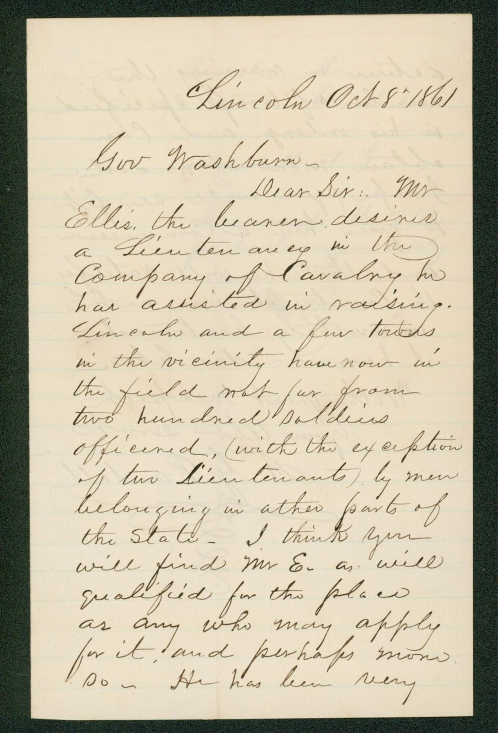 Miniature of A.G. Randall recommends Mr. Ellis for a position as lieutenant