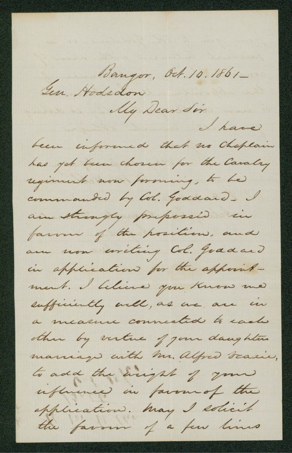 Miniature of W.M. William request a position as chaplain