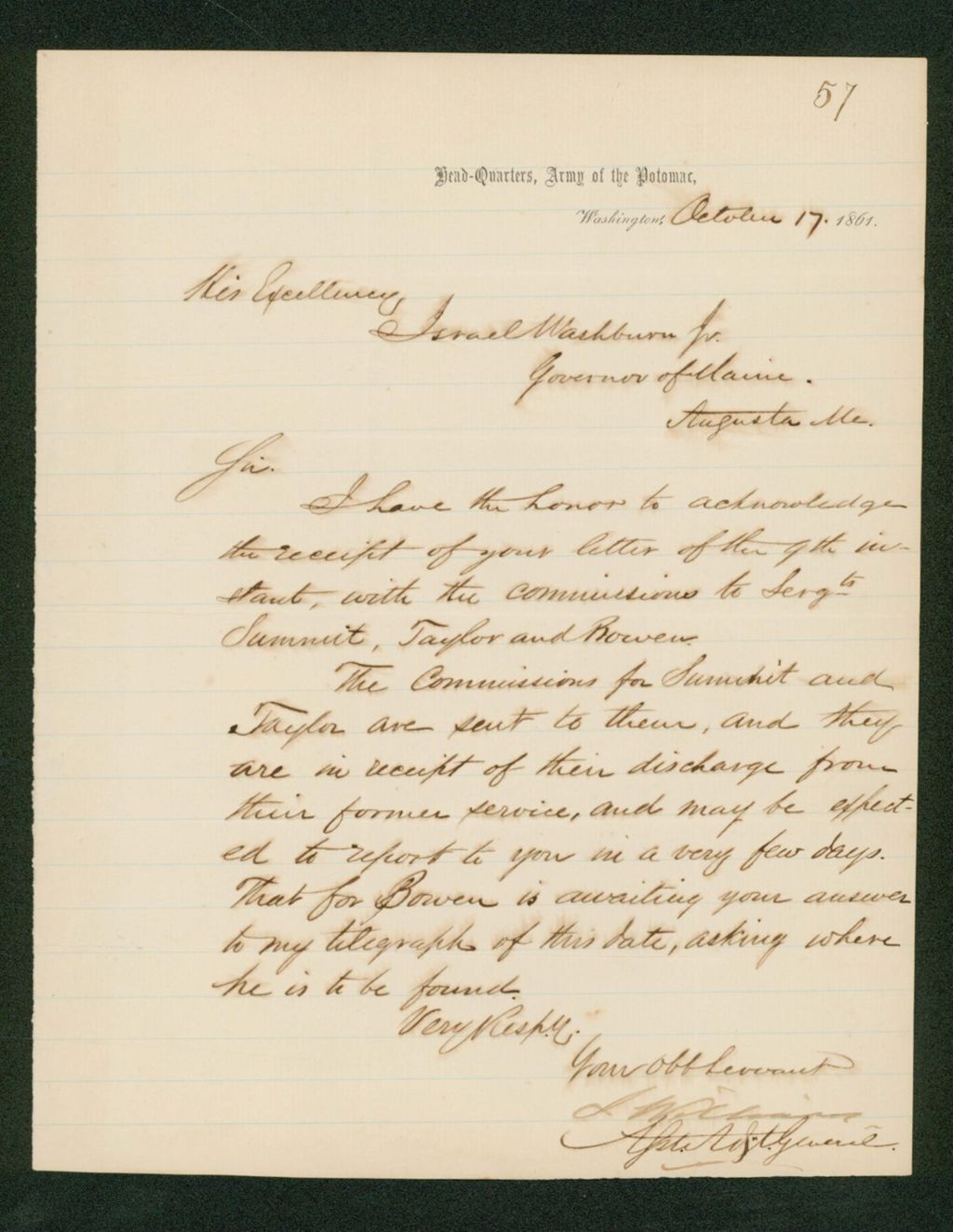 Miniature of Acting Adjutant General acknowledges receipt of commissions