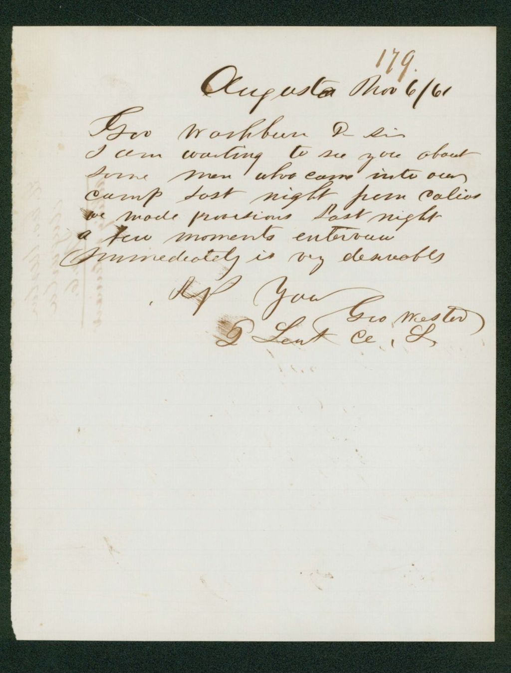 Miniature of Lieutenant George Weston requests appointment with Governor Washburn