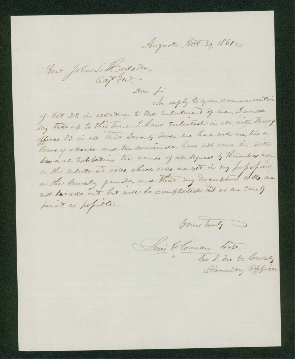 Miniature of Louis O. Cowan reports on recruiting progress