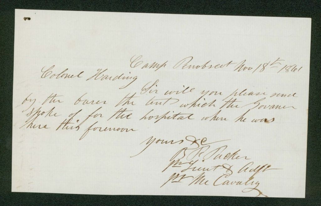 Miniature of Lieutenant B.F. Tucker requests a hospital tent
