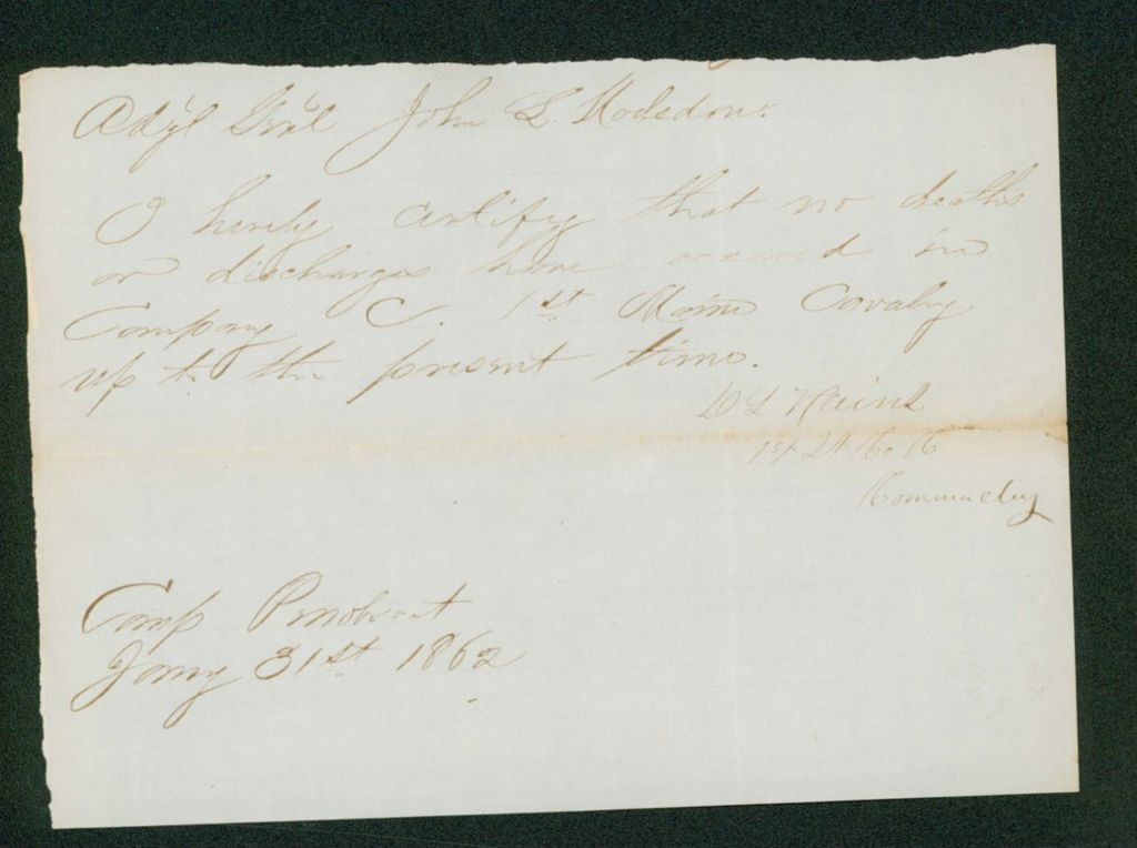 Miniature of Captain Dudley Haines reports no deaths or discharges from Company C