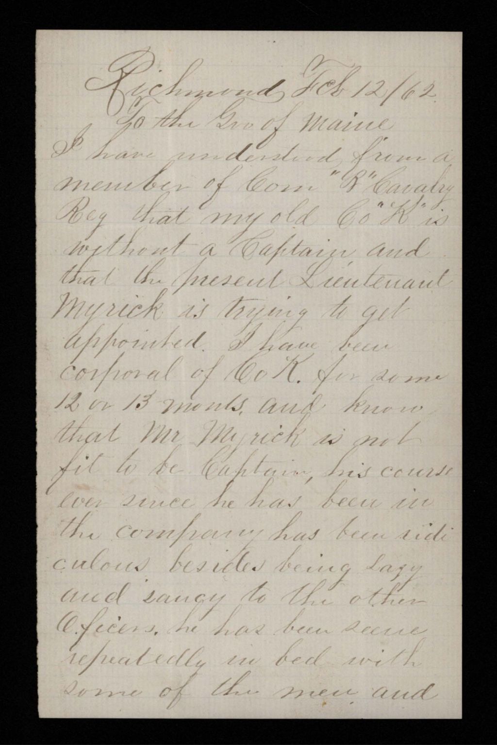 Miniature of Osgood Clary and Simeon Small oppose the appointment of John D. Myrick to Company K