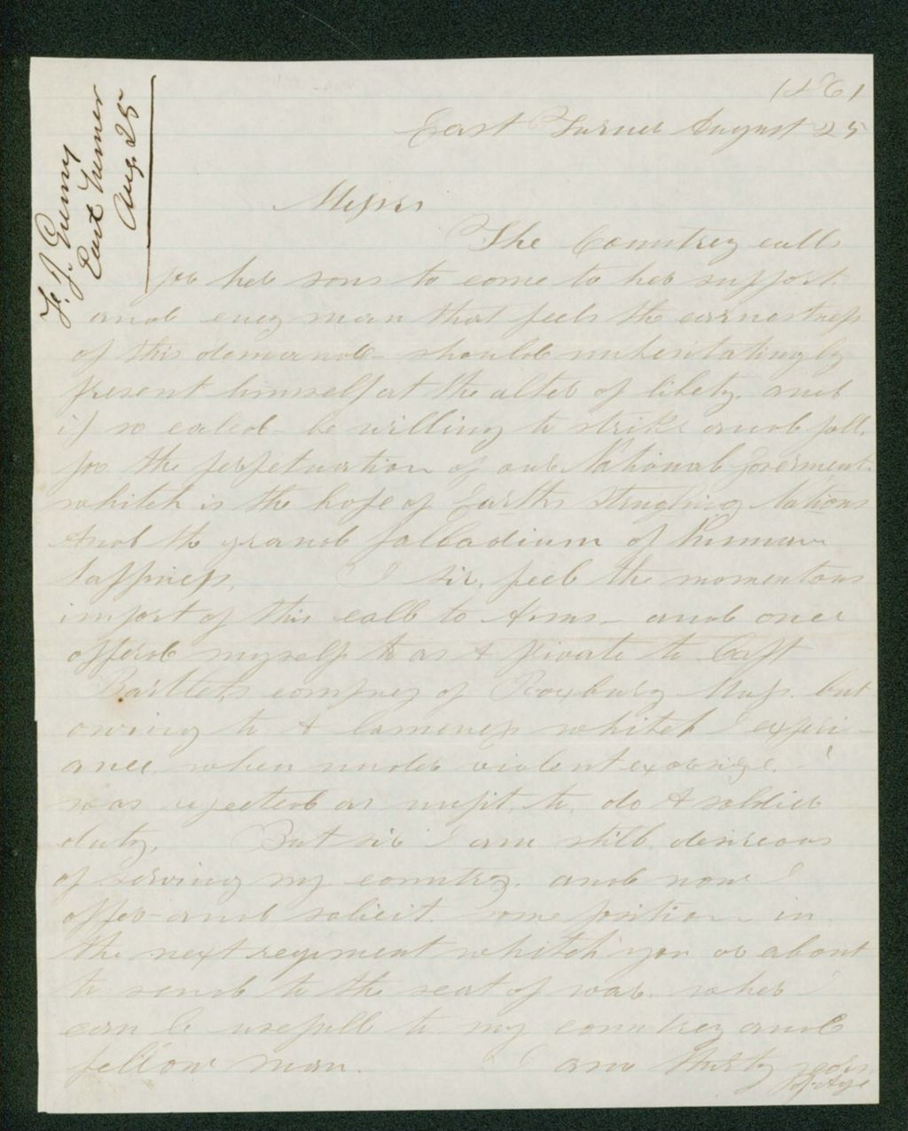 Miniature of F.J. Gurny requests a position in the new regiment