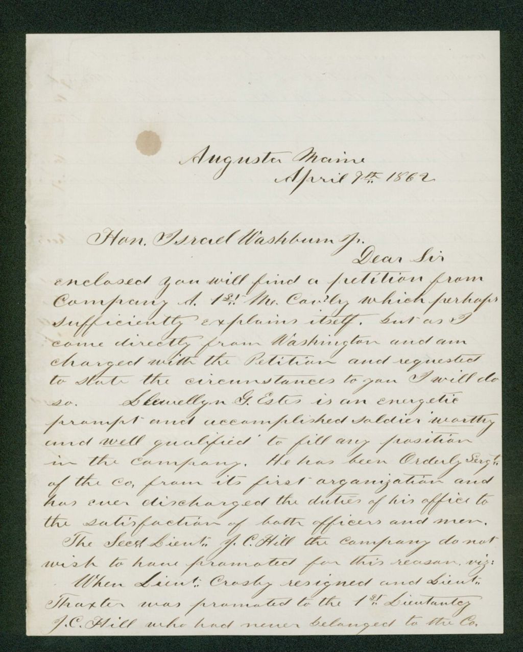 Miniature of Samuel W. Lane requests promotion of Sergeant Estes