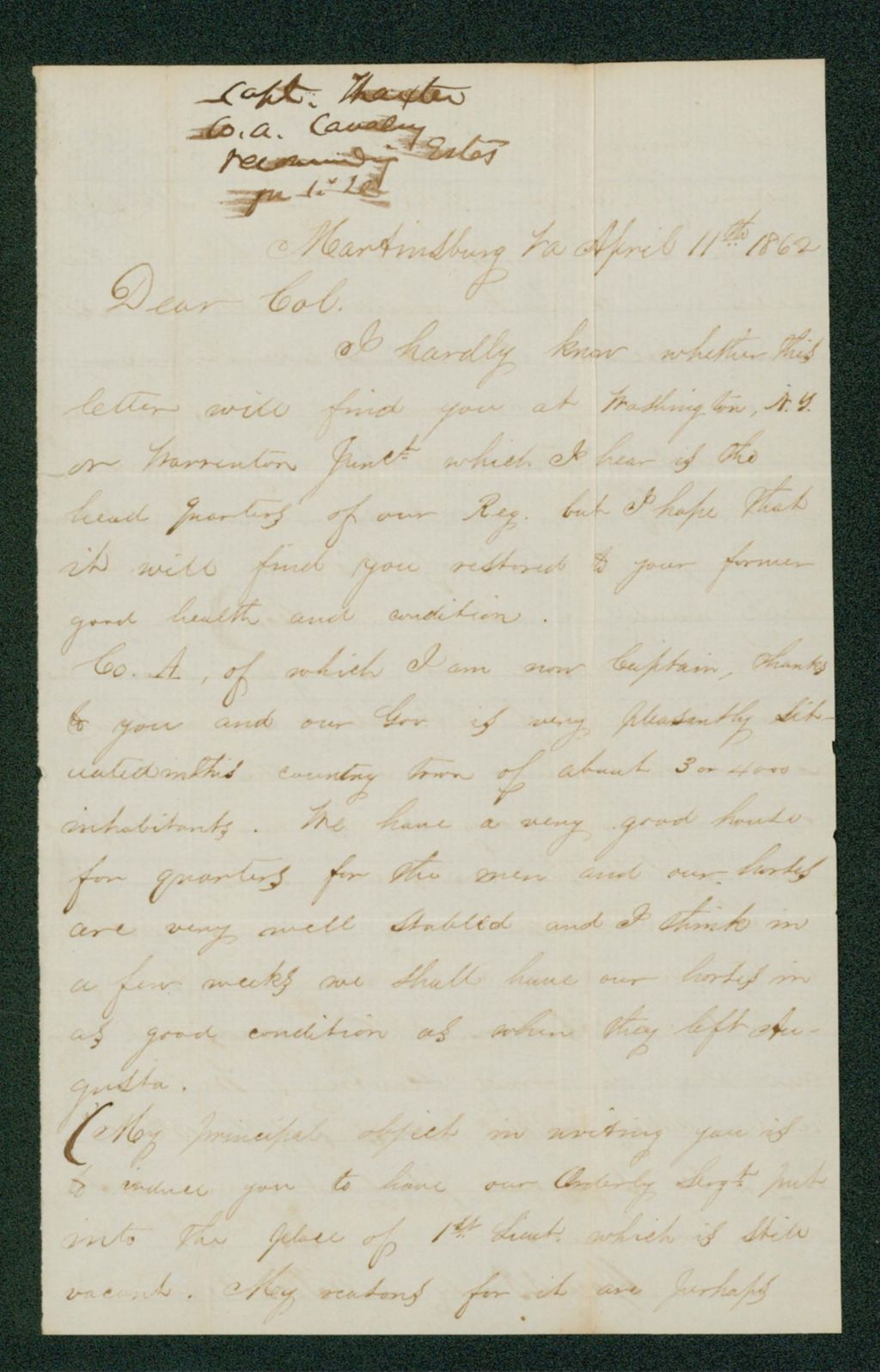 Miniature of Captain Thaxter recommends promotion of Sergeant Estes