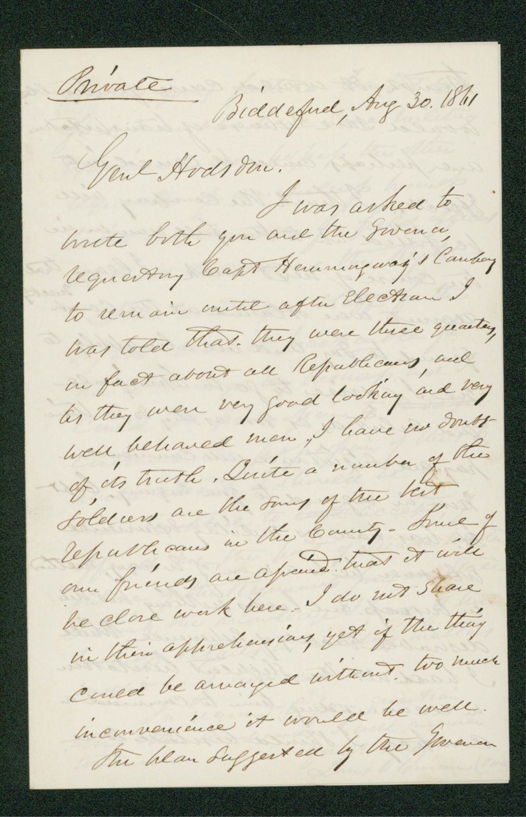 Miniature of Louis Cowan writes Adjutant General Hodsdon about the elections