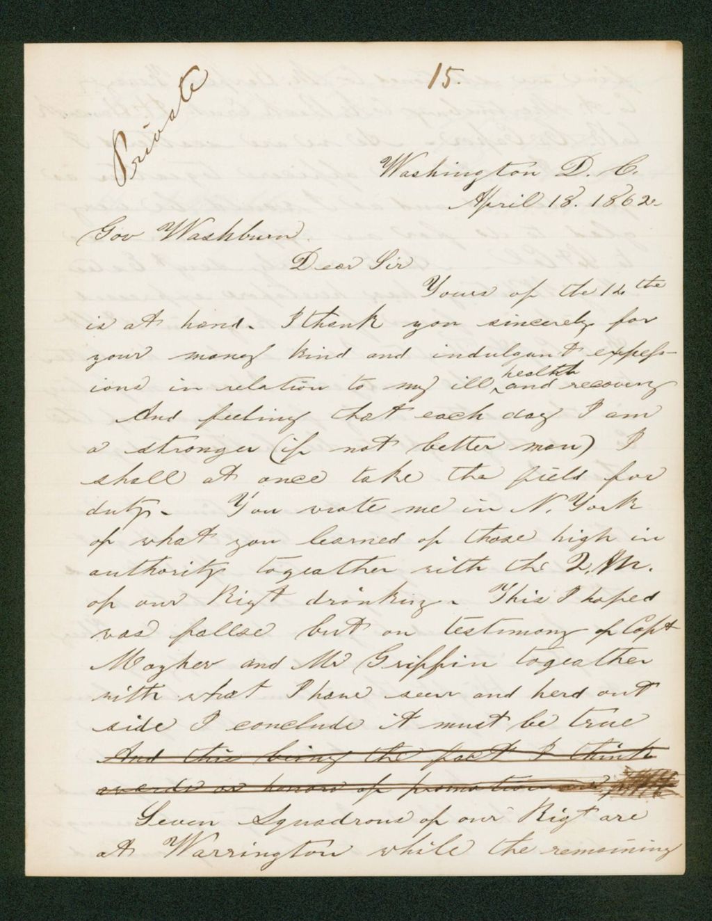 Miniature of S.H. Allen writes Governor Washburn about return to duty