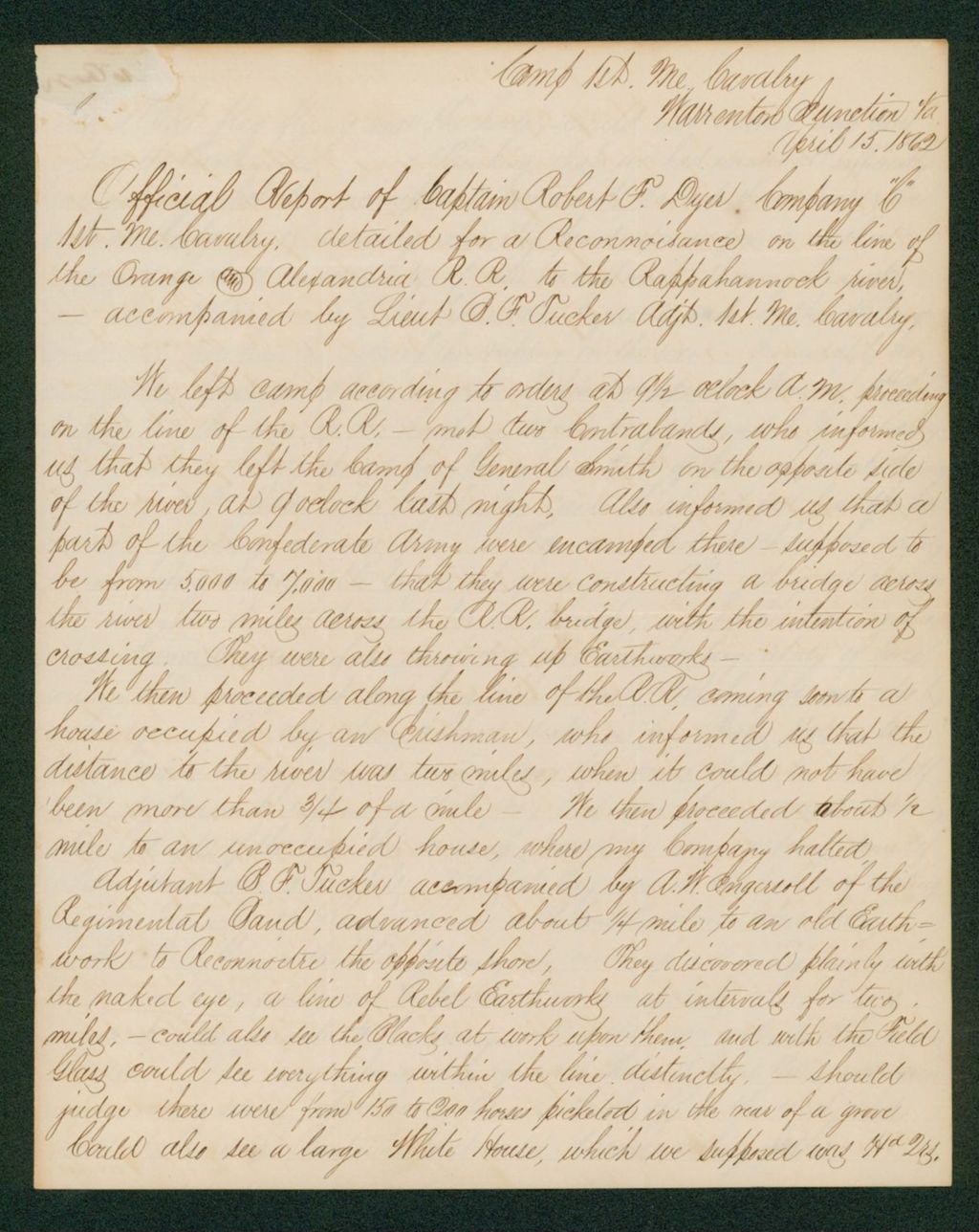 Miniature of Official Reconnaissance Report of Captain Robert F. Dyer, Company C