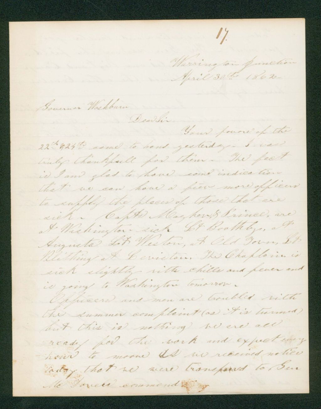 Miniature of Colonel S.H. Allen reports vote of officers for Lieutenant Colonel