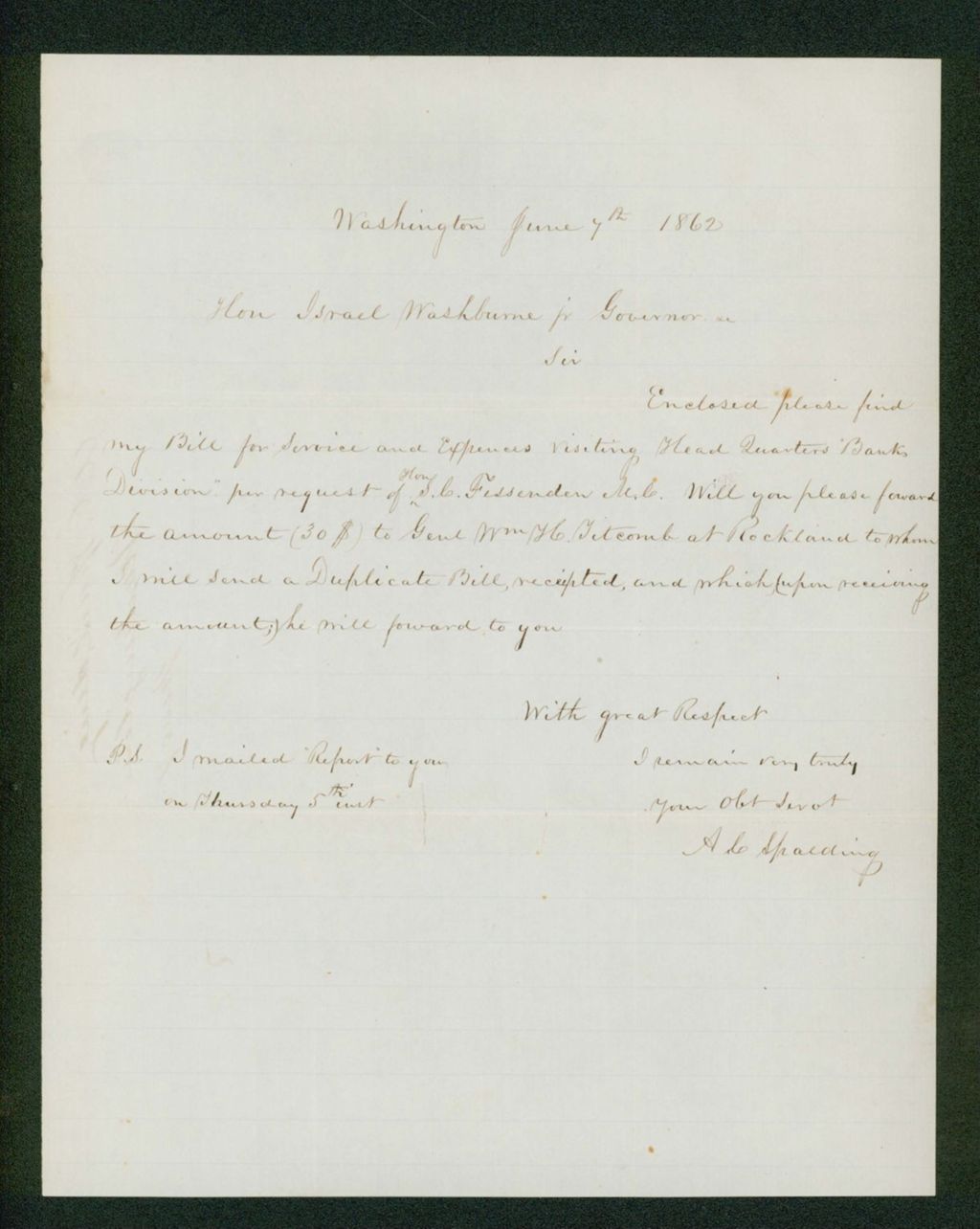 Miniature of A.C. Spaulding sends his bill for services
