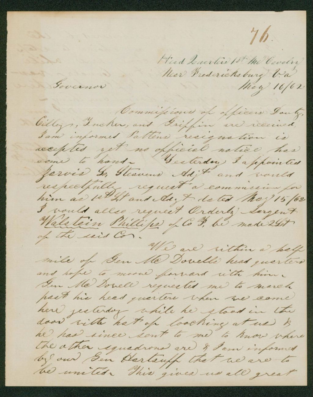 Miniature of Samuel Allen updates Governor Washburn about commissioned officers