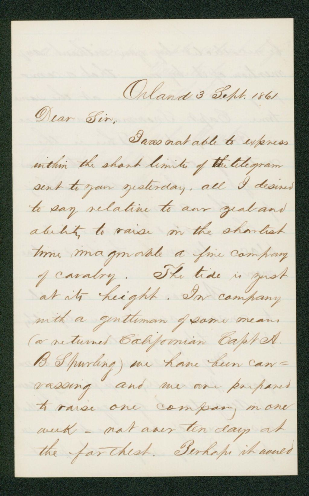 Miniature of Charles Hamlin writes Governor Washburn about raising a company within the week