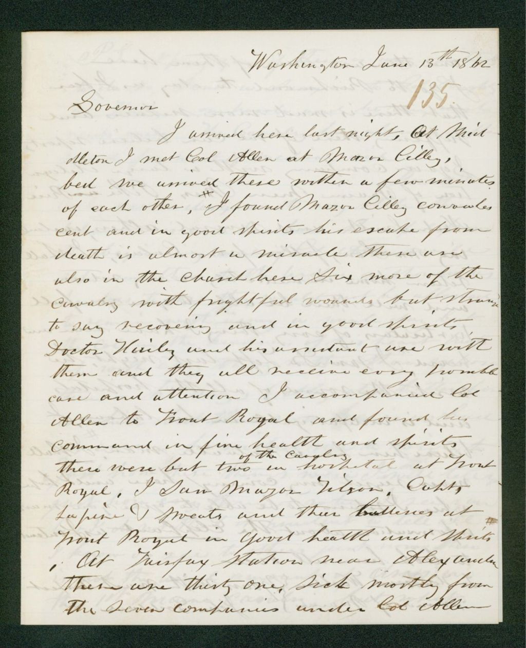 Miniature of John Goddard reports on Major Cilley and the other wounded
