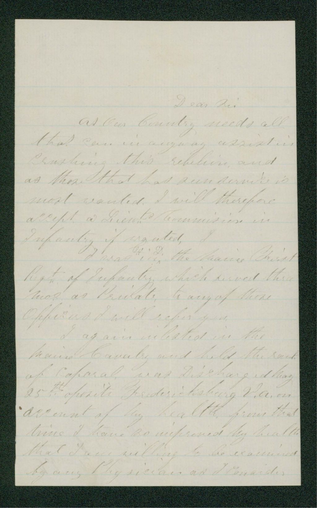 Miniature of John B. Hazen requests a lieutenant's position