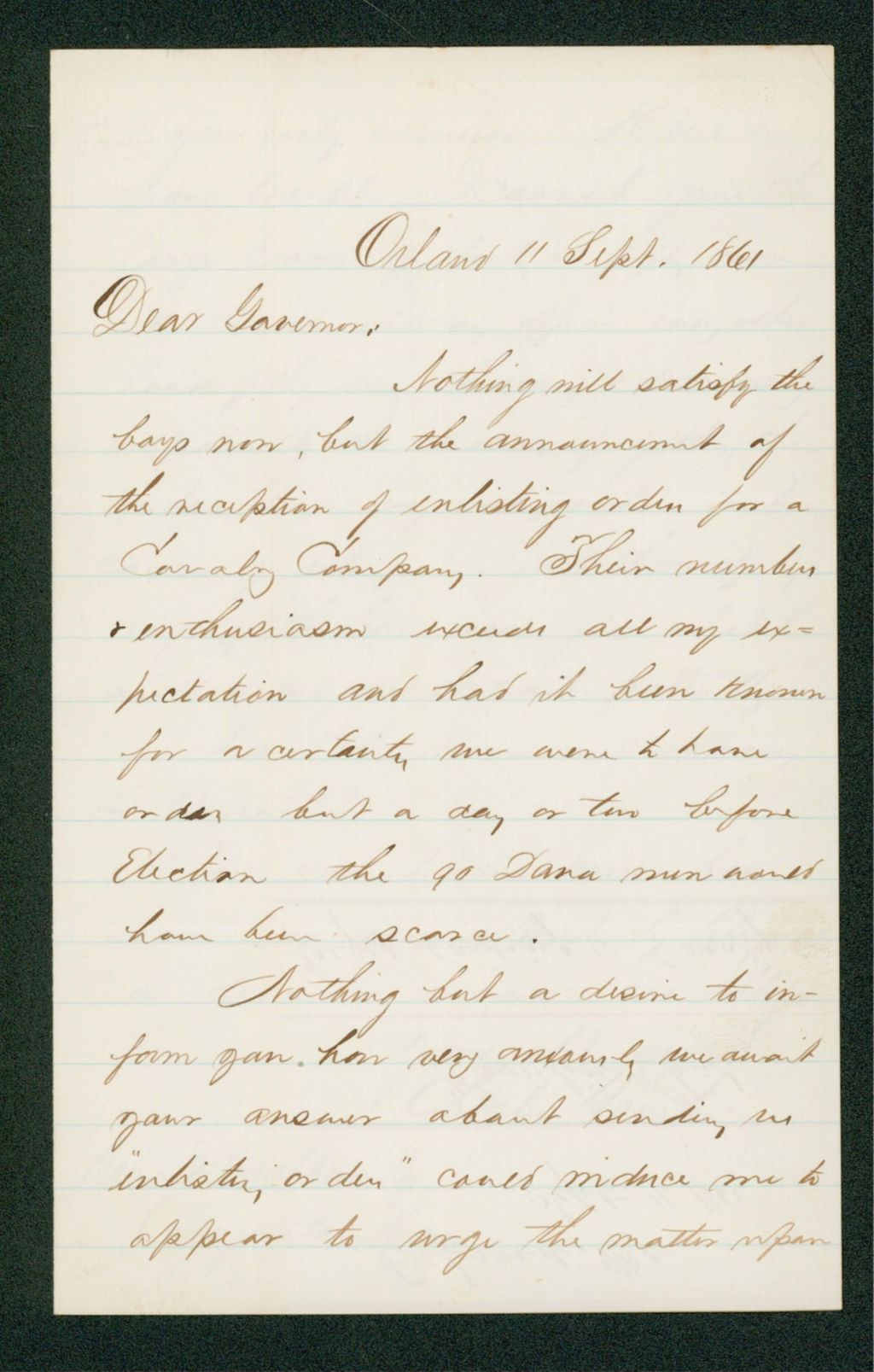 Miniature of Charles Hamlin urges Governor Washburn to approve raising a cavalry company
