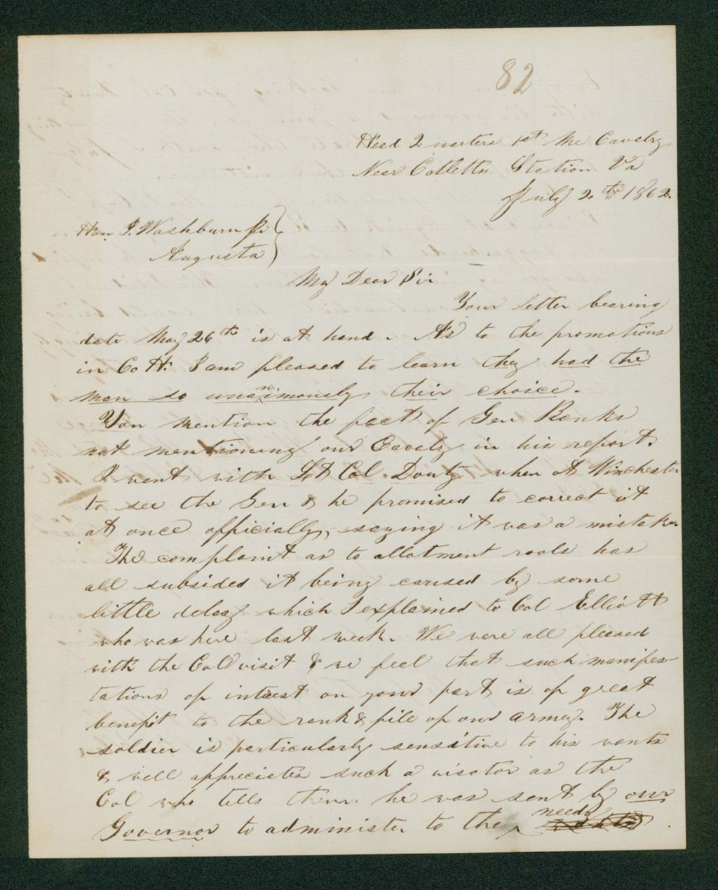 Miniature of Colonel Samuel Allen acknowledges receipt of promotions for Company H