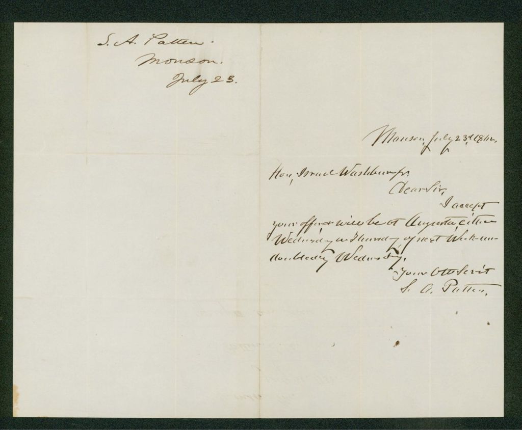 Miniature of S.A. Patten accepts Governor Washburn's offer