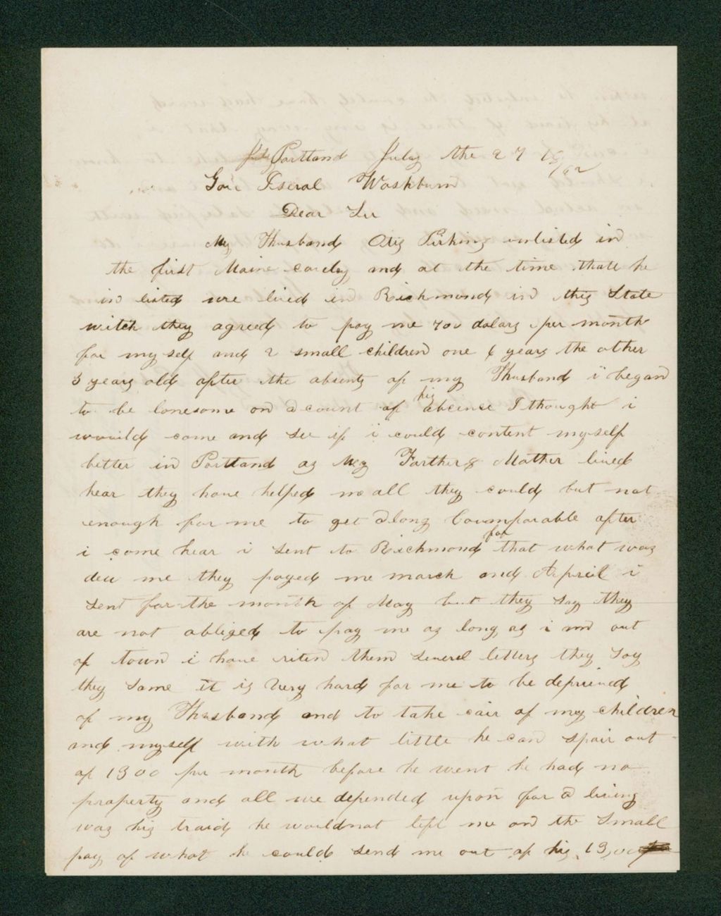 Miniature of Mary Perkins inquires about state aid