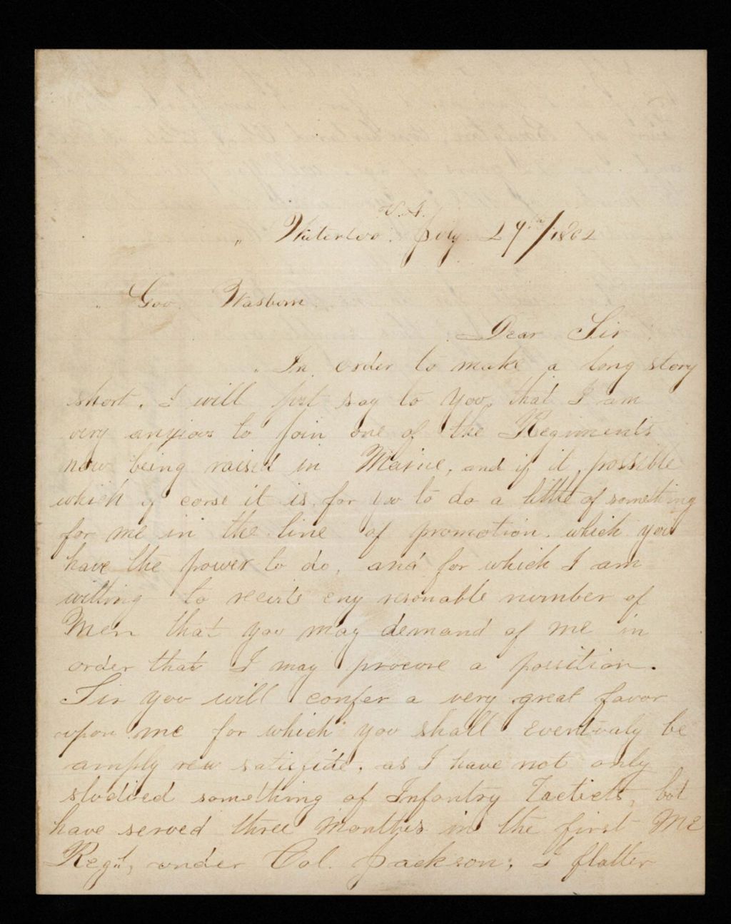 Miniature of Nathan P. Baston requests a transfer to a new regiment