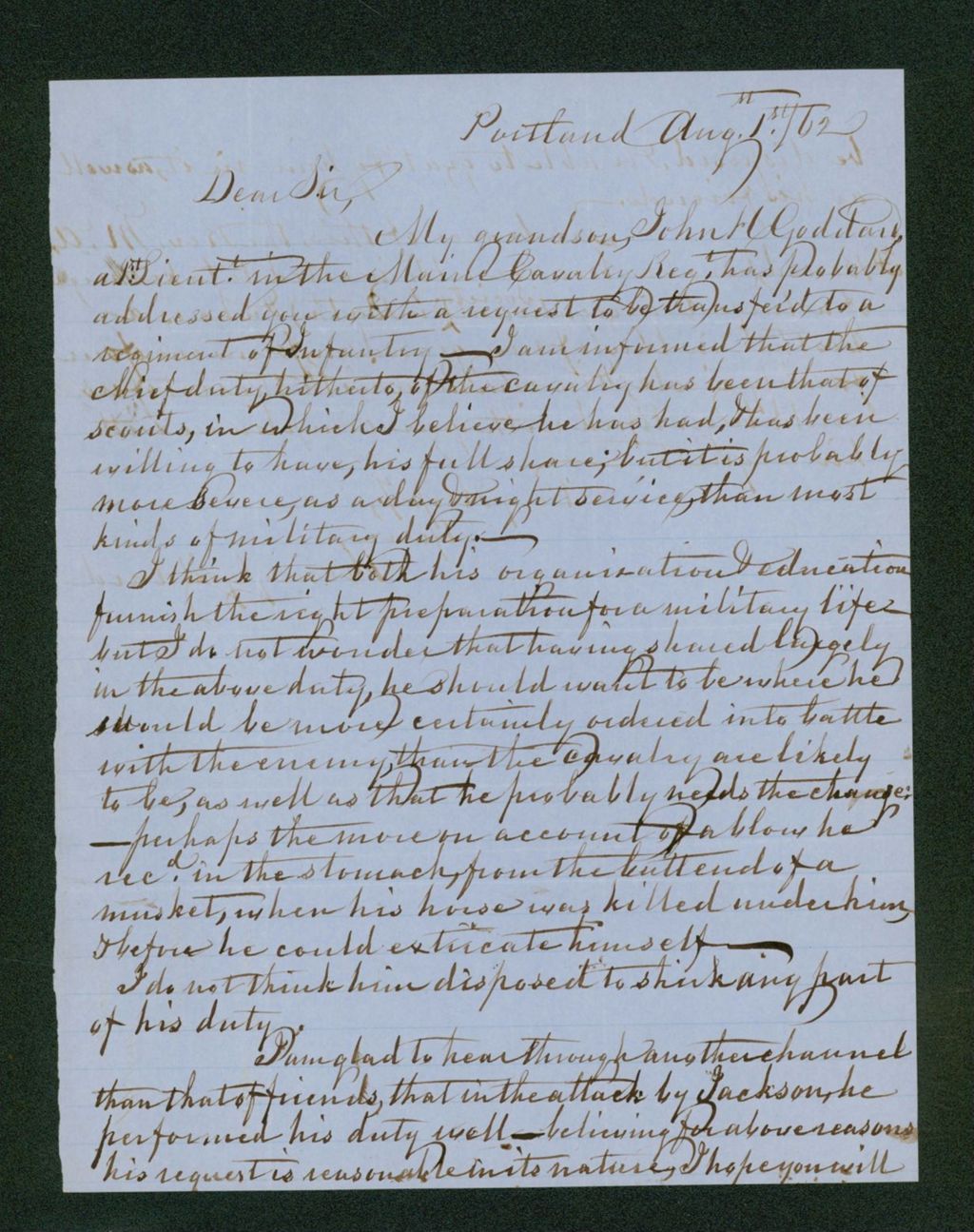 Miniature of Henry Goddard sends a reference for his grandson John H. Goddard