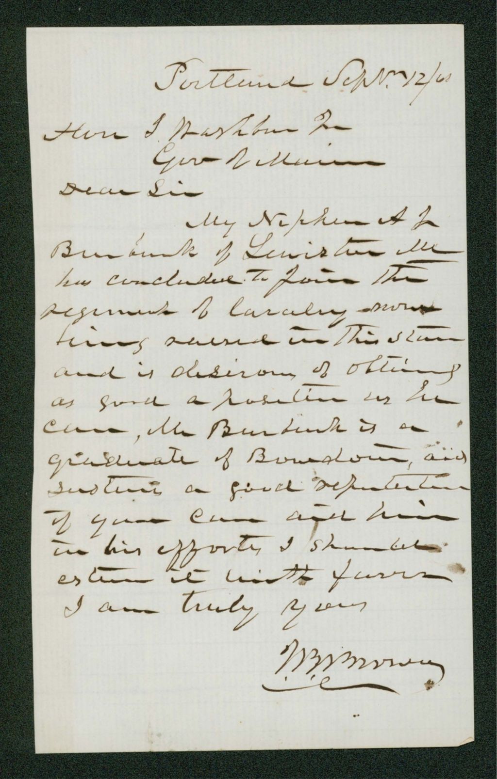 Miniature of Recommendation for A.J. Burbank for position in the cavalry