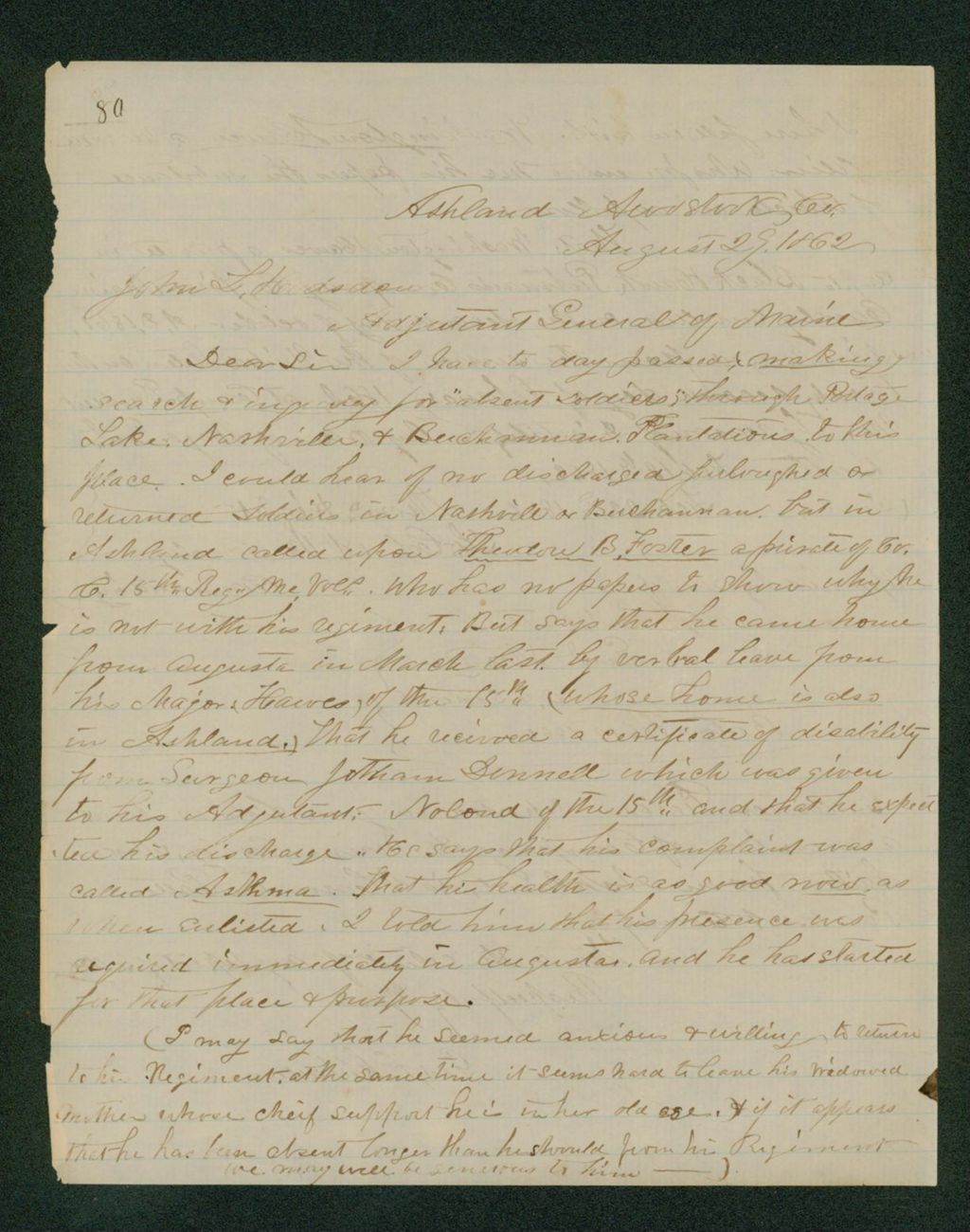Miniature of Lieutenant Colonel Thomas Hight reports on deserters