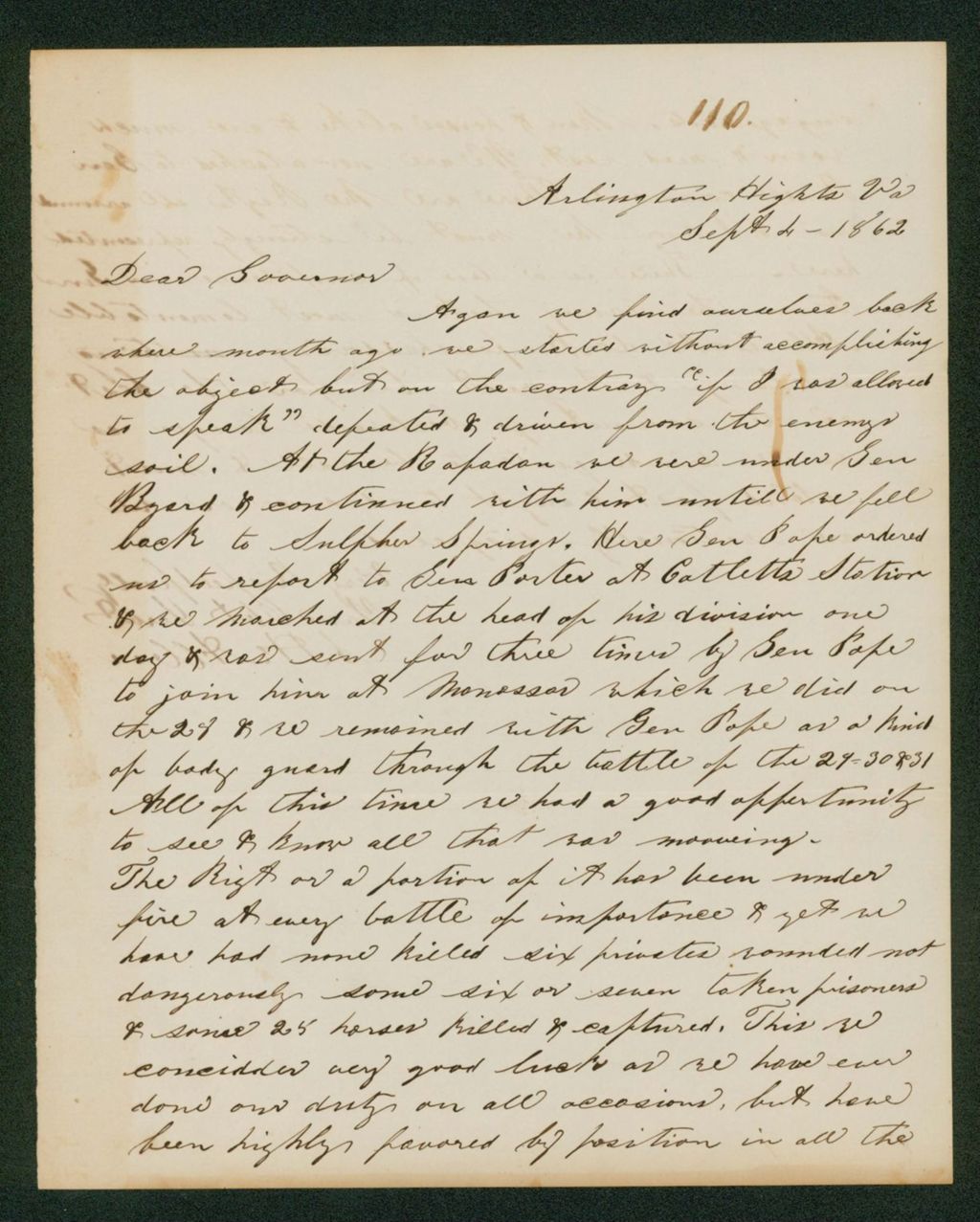 Miniature of Colonel Allen reports on the status of the regiment and lack of confidence in the Army commanders