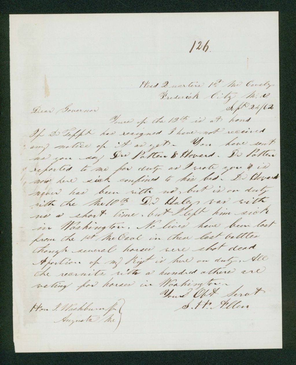 Miniature of Colonel Allen inquires about the resignation of Reverend Tefft