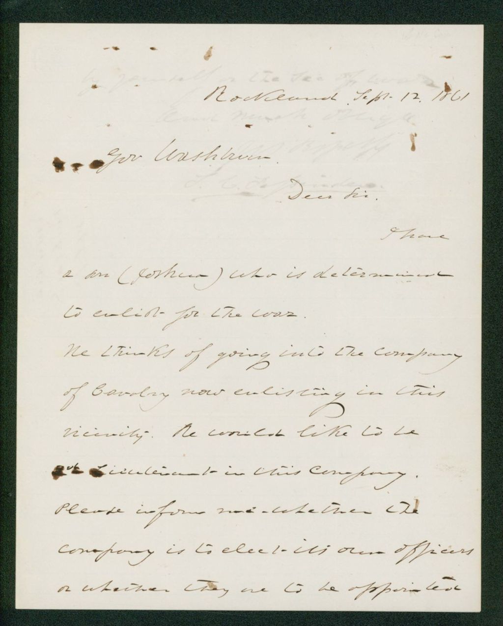 Miniature of Mr. Fessenden solicits a lieutenancy in the cavalry for his son Joshua