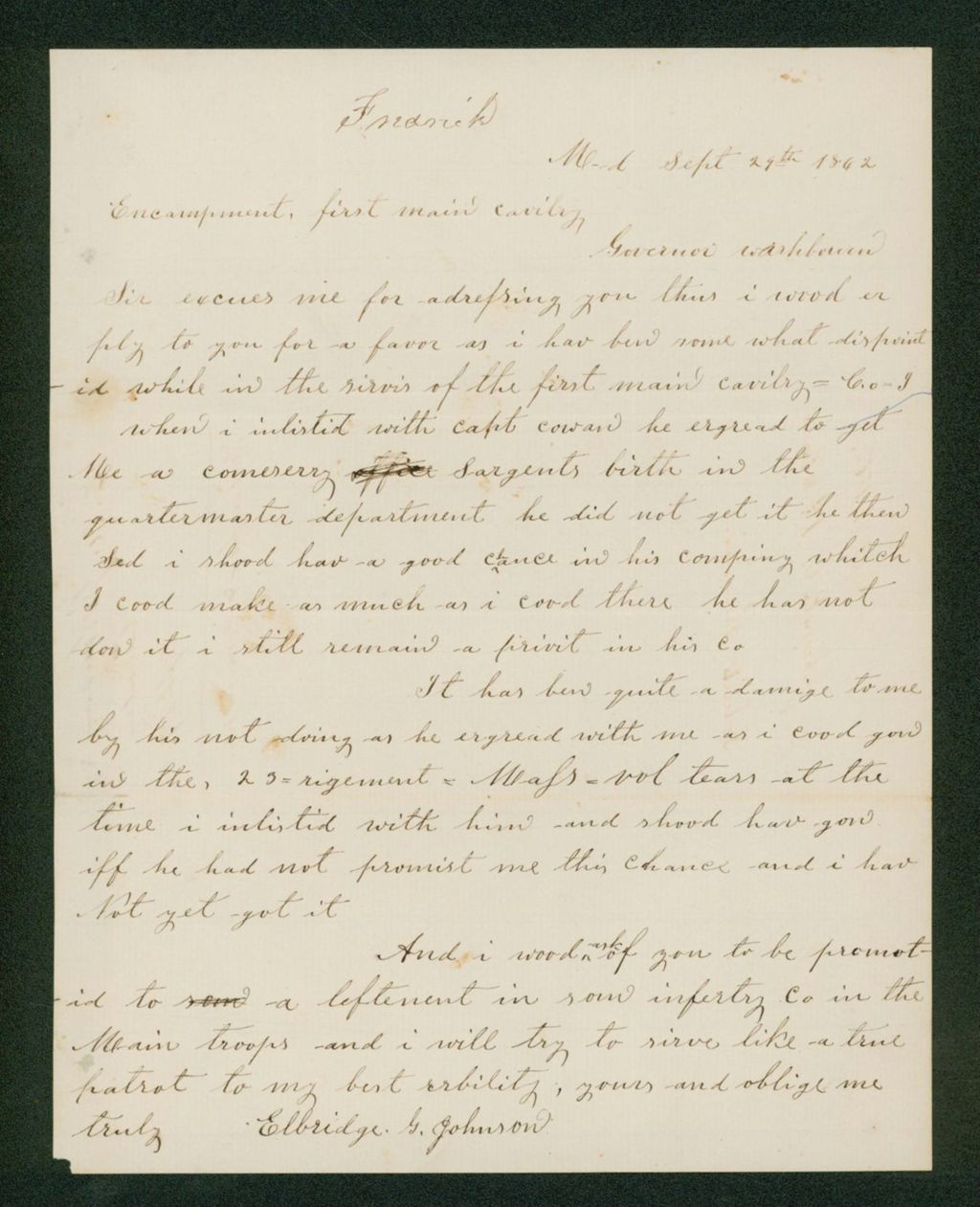Miniature of Elbridge Johnson requests a promotion