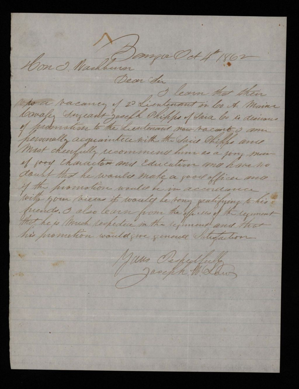 Miniature of Joseph W. Law recommends Sergeant Joseph Phipps for promotion