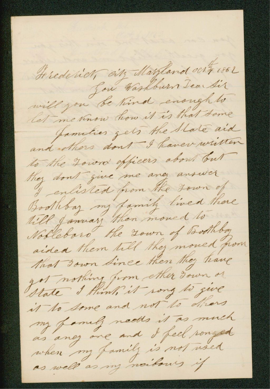 Miniature of Samuel Knowlton, farrier in Company H, inquires about aid for his family