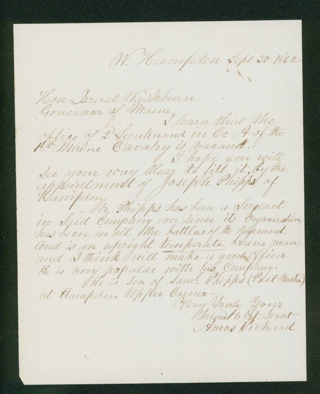 Miniature of Amos Pickard recommends Joseph Phipps for a promotion