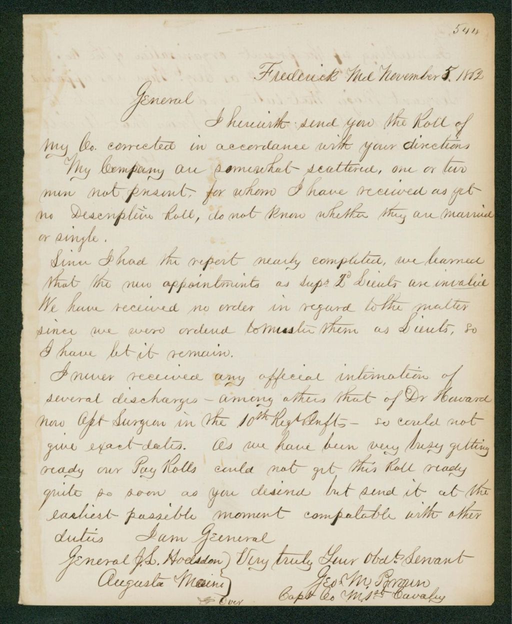 Miniature of Captain George Brown sends corrected rolls