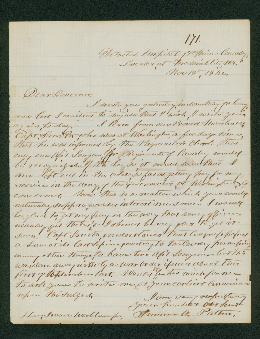 Miniature of Sumner Patten again requests pay for his services