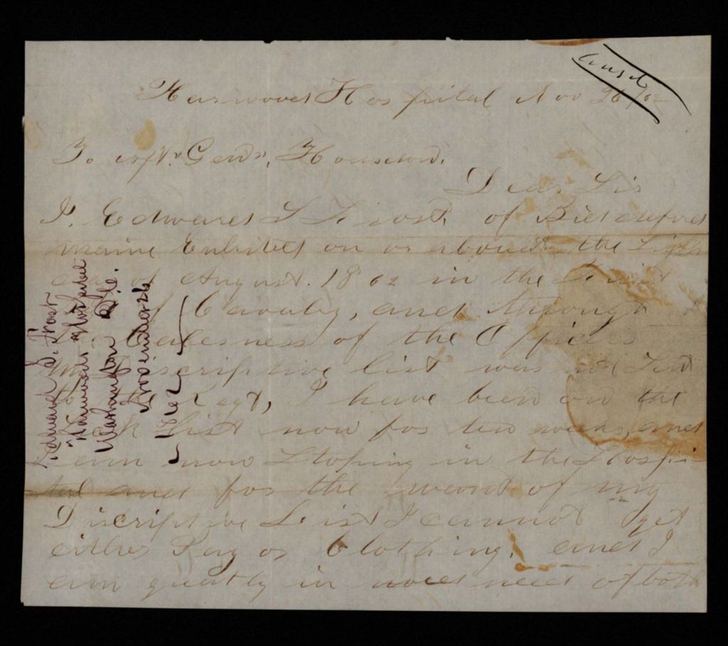 Miniature of Edward Frost requests his descriptive list