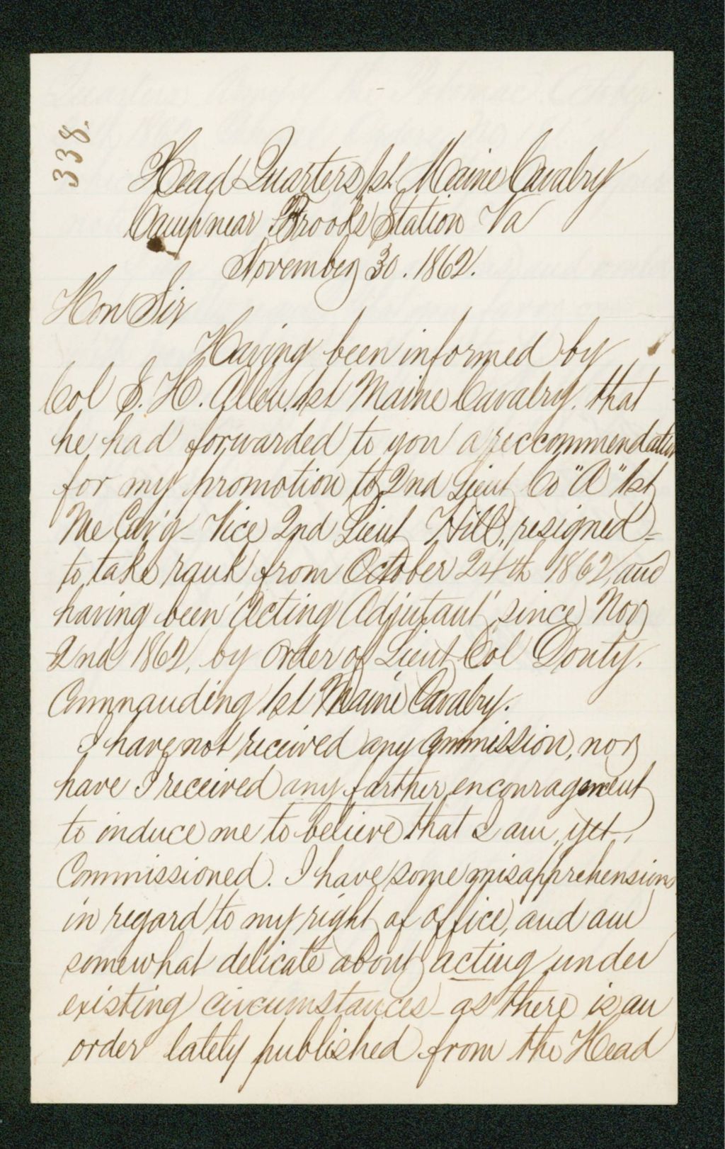 Miniature of Lieutenant Russell inquires about his promotion