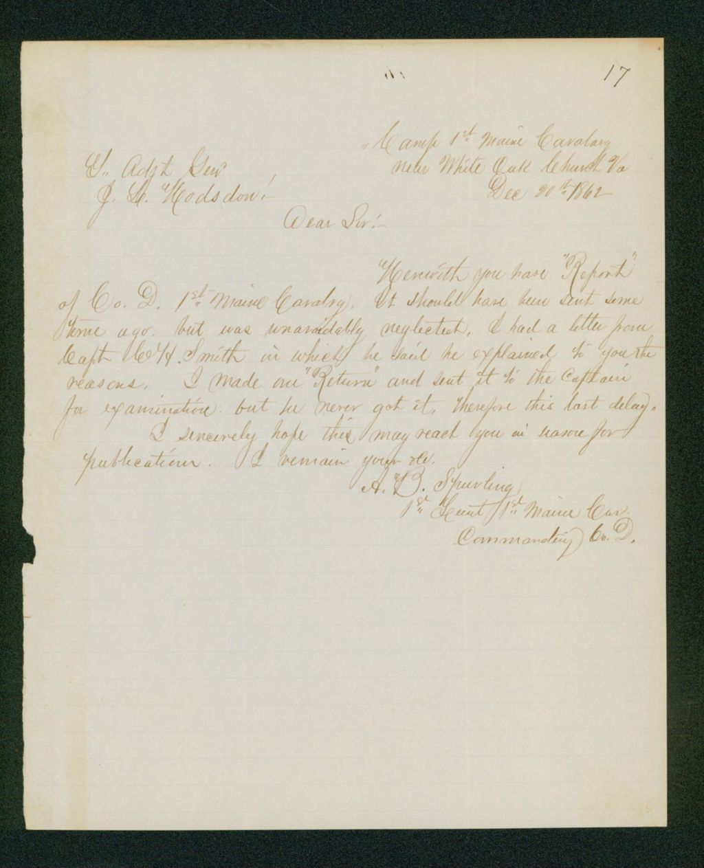 Miniature of Lieutenant Spurling sends the report of Company D