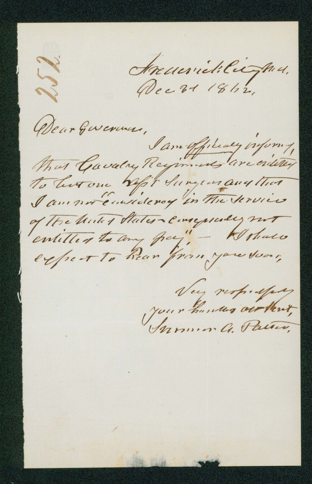 Miniature of Sumner Patten inquires about his pay