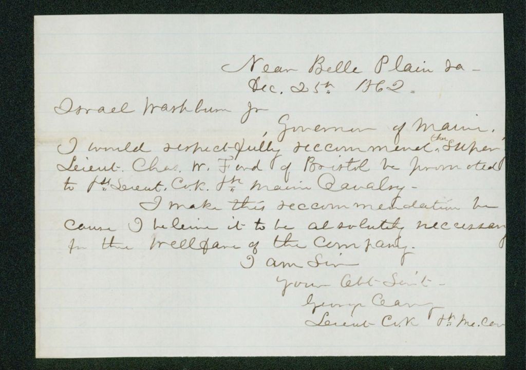 Miniature of Recommendation of Lieutenant Charles W. Ford for promotion